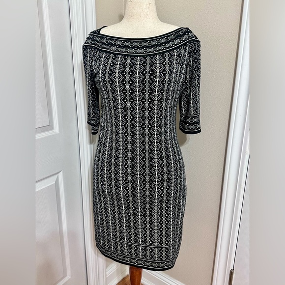 Max Studio Sz L black/white/blue print dress - Picture 1 of 5